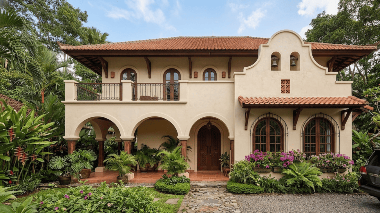 Rumah Gaya Mission Revival Adaptasi Tropis foto 2